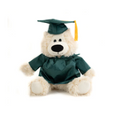 Brown personalized graduation teddy bear wearing custom gown and cap.