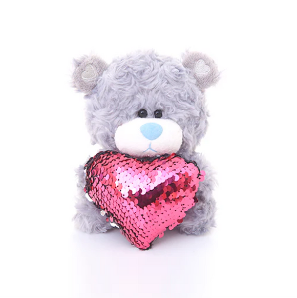 "gray bear with sequin teddy bear heart – 6 inch by Plushland"