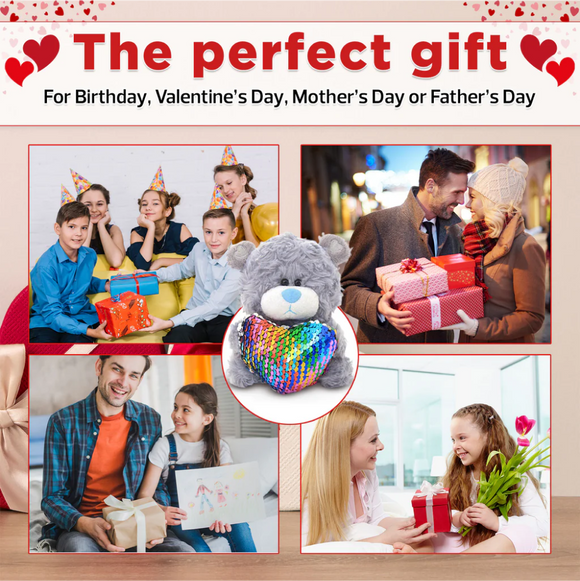 "gray bear with sequin teddy bear heart – 6 inch by Plushland"