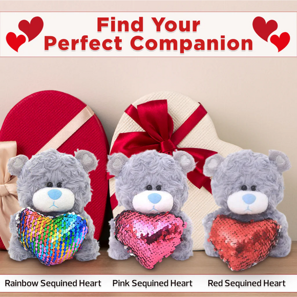 "gray bear with sequin teddy bear heart – 6 inch by Plushland"