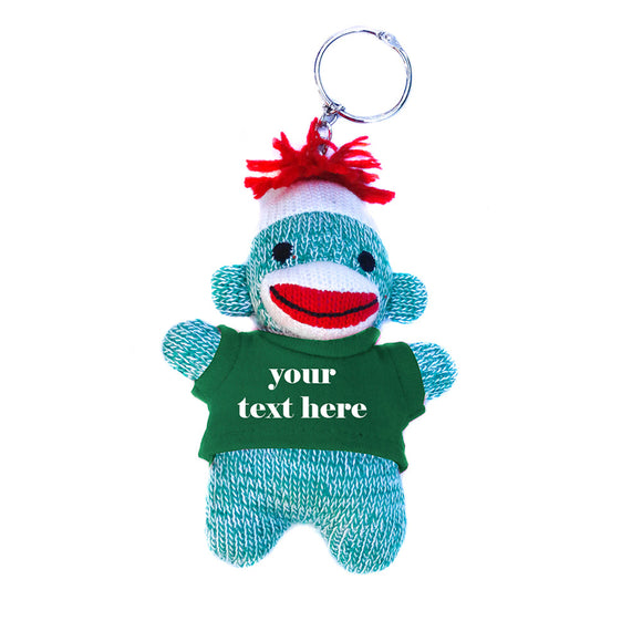 Green Sock Monkey Keychain with Tee 4"