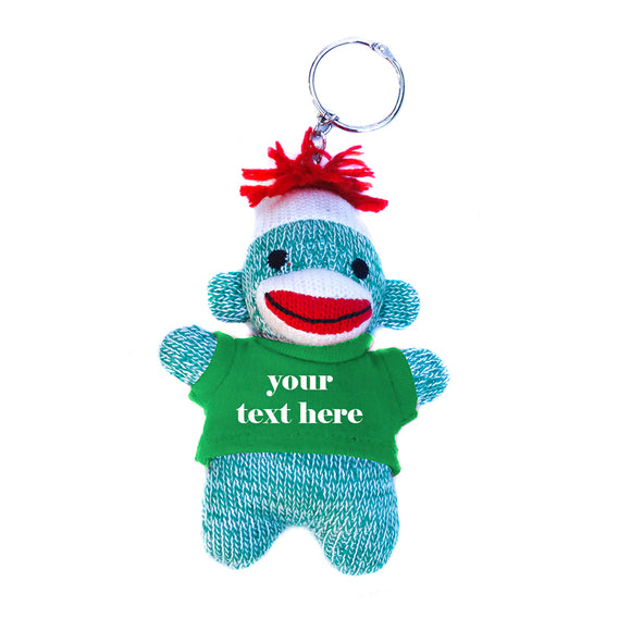 Kelly Green Sock Monkey Keychain With Tee 4 Inch – Bright Buddy With Cheerful Look | Plushland