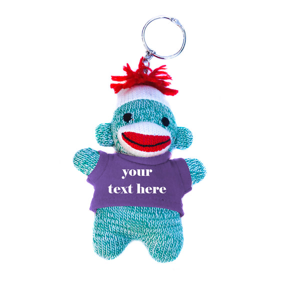 Purple Green Sock Monkey Keychain With Tee 4 Inch – Fun Pal With Playful Expression | Plushland
