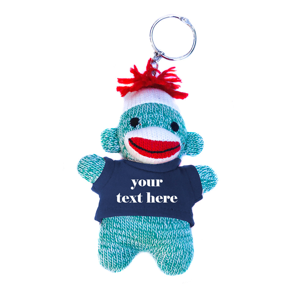 Blue Sock Monkey Keychain with Tee 4"