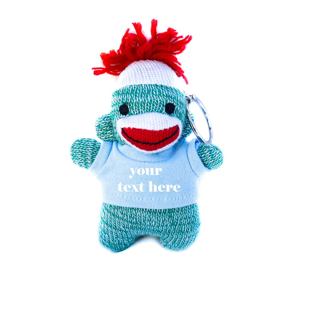 Blue Sock Monkey Keychain with Tee 4"