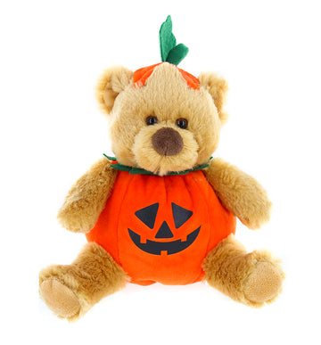Halloween Bear Plush Toy 9" in a front-facing pose wearing a pumpkin costume