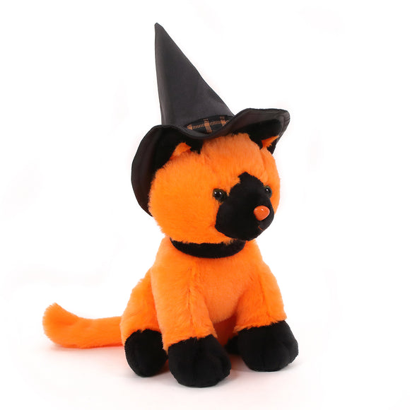 Halloween Cat Stuffed Animal 7" wearing a witch hat in a side-facing pose