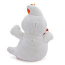 Side view of Halloween Cute Ghost Plush holding a pumpkin treat bag