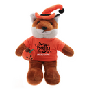 Halloween Fox Plush Toy 12" in a front-facing pose wearing a Halloween T-shirt, festive hat, and holding a pumpkin treat bag