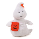 Halloween Ghost Plush with a smiling ghost design and pumpkin treat bag