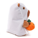 Side view of Halloween Ghost Plush Toy dressed as a capybara with a pumpkin accessory