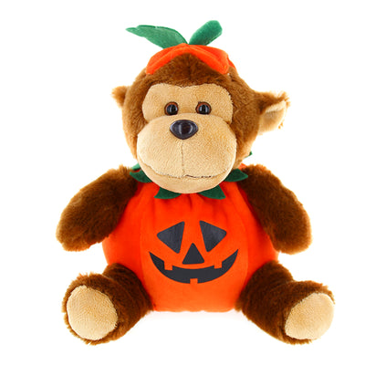 Halloween Monkey Plush 9" in a front-facing pose wearing a pumpkin costume