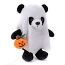 Halloween Panda Stuffed Animal wearing a ghost costume with a pumpkin treat bag