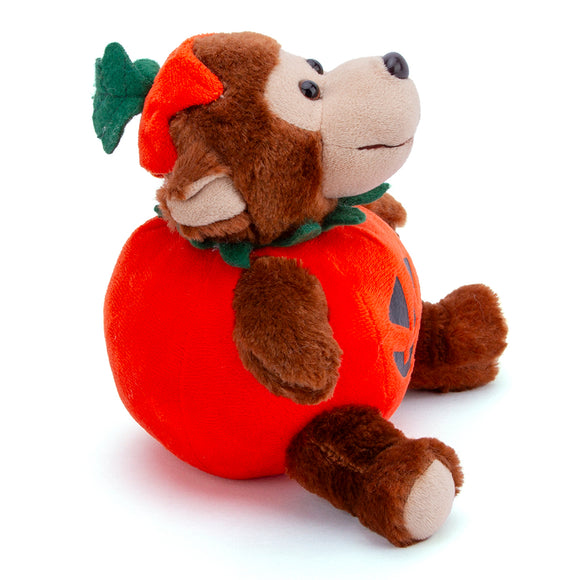 Halloween Pumpkin Monkey Plush shown in a side-facing pose with a festive pumpkin design