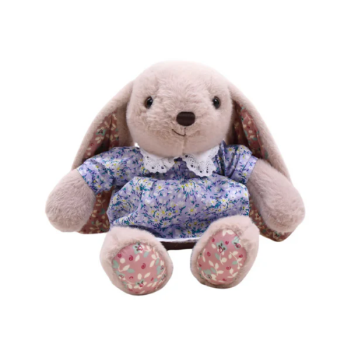 16" Sitting Floral Country Easter Beige Bunny, Featuring Soft Fur and a Charming Floral Outfit by Plushland.