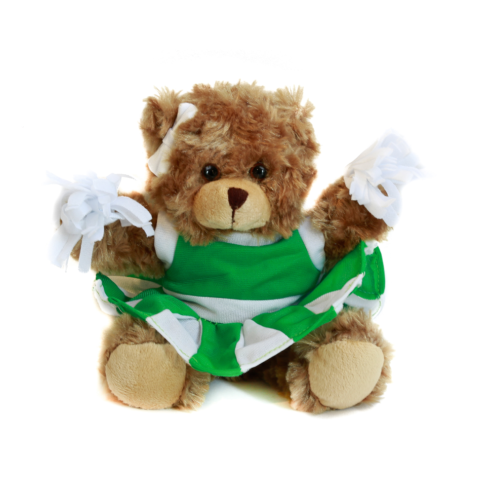 6" Sitting Cheer Bear in Kelly Green Custom Outfit, Featuring Soft Fur and a Unique Design by Plushland.