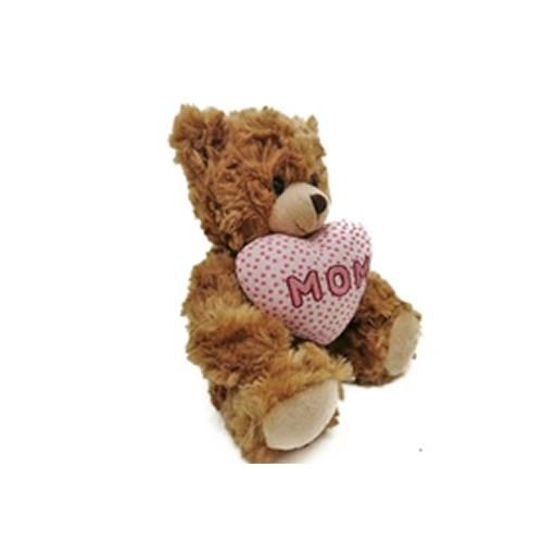 "Mocha Bear with Mom Floral Heart and teddy bear heart – 9 inch by Plushland"