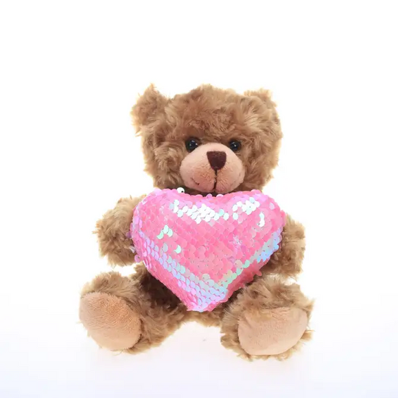 "Mocha Bears in Sequin Heart plush – mocha bear stuffed animal with teddy bear heart by Plushland"