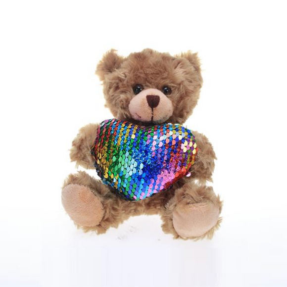 "Mocha Bears in Sequin Heart plush – mocha bear stuffed animal with teddy bear heart by Plushland"