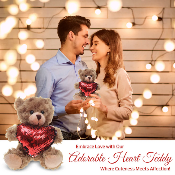 "Mocha Bears in Sequin Heart plush – mocha bear stuffed animal with teddy bear heart by Plushland"