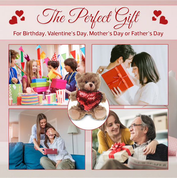 "Mocha Bears in Sequin Heart plush – mocha bear stuffed animal with teddy bear heart by Plushland"