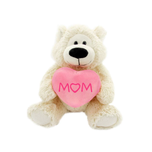 12" Sitting Sophie Bear with Pink Heart, Featuring Soft Fur and a Lovable Design. by Plushland.