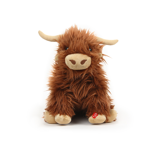 10" Sitting Highland Cow with Moo Sound, Featuring Soft and a Realistic Sound Effect by Plushland.