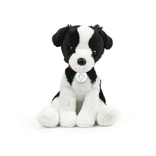 8" Sitting Oreo the Border Collie with Collar, Featuring Soft Fur and an Adorable Design by Plushland.