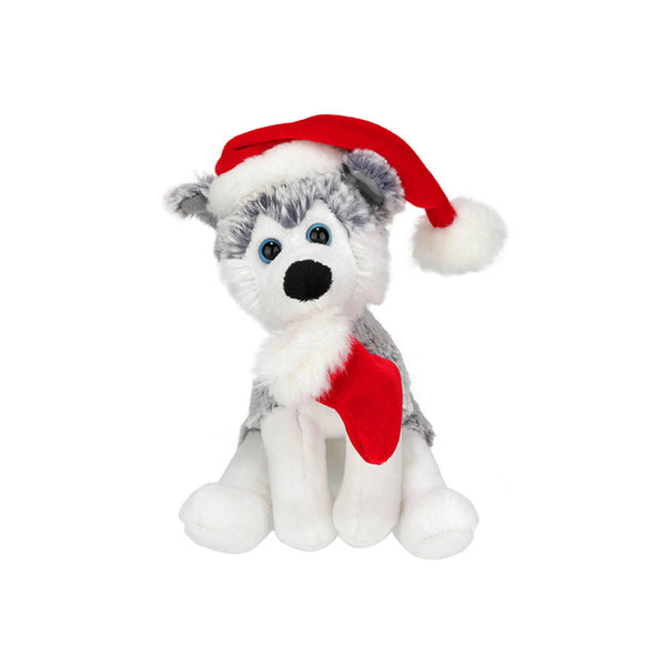 8" Sitting Xmas Pawpal Husky Plush Toy, Featuring a Festive Holiday Design by Plushland