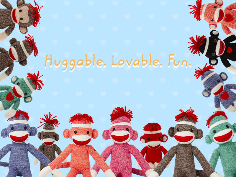 Original Sock Monkey plush toy mobile banner for vintage stuffed animal lovers 