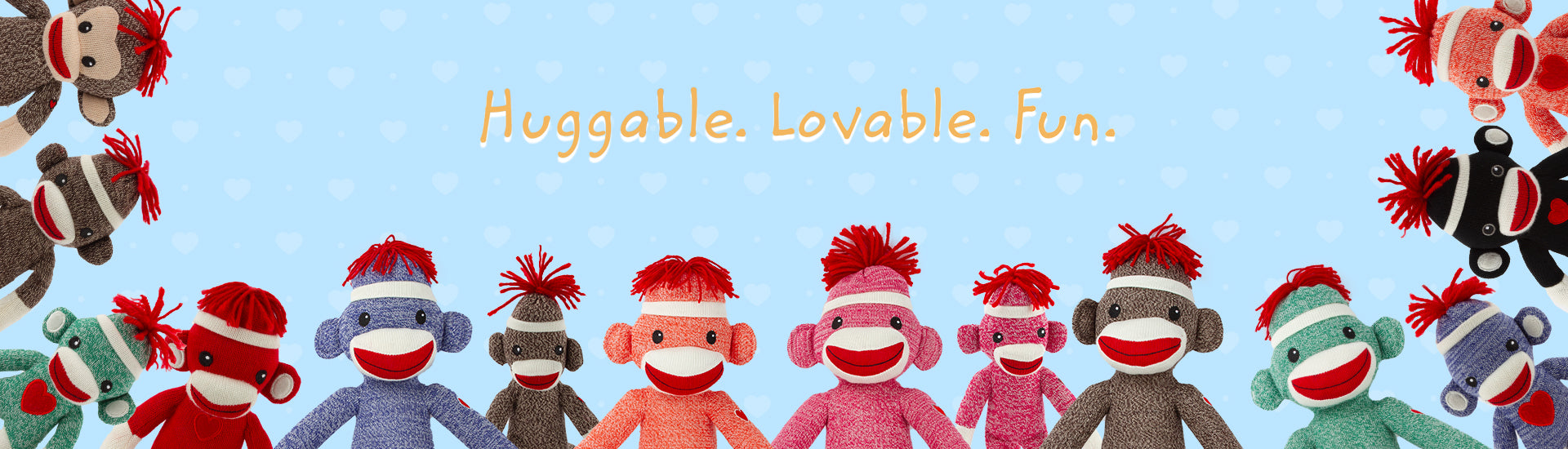 Original Sock Monkey plush toy banner for vintage stuffed animal lovers