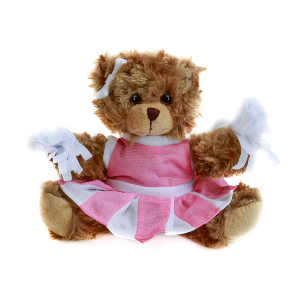 6" Sitting Cheer Bear in Pink Custom Outfit, Featuring Soft Fur and a Unique Design by Plushland.