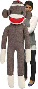 Plushland Giant Sock Monkey 72 inch life-size stuffed animal, soft plush toy made of polyester with red hat and big smile, perfect gift for kids and adults.