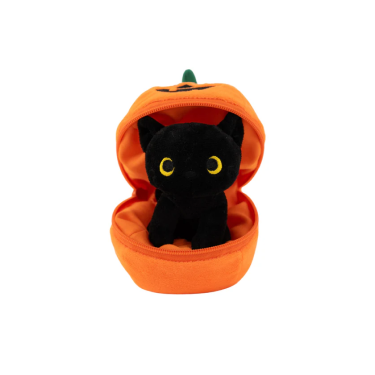 "Pumpkin Zip Up Black Cat 6"" Halloween Plush by Plushland"