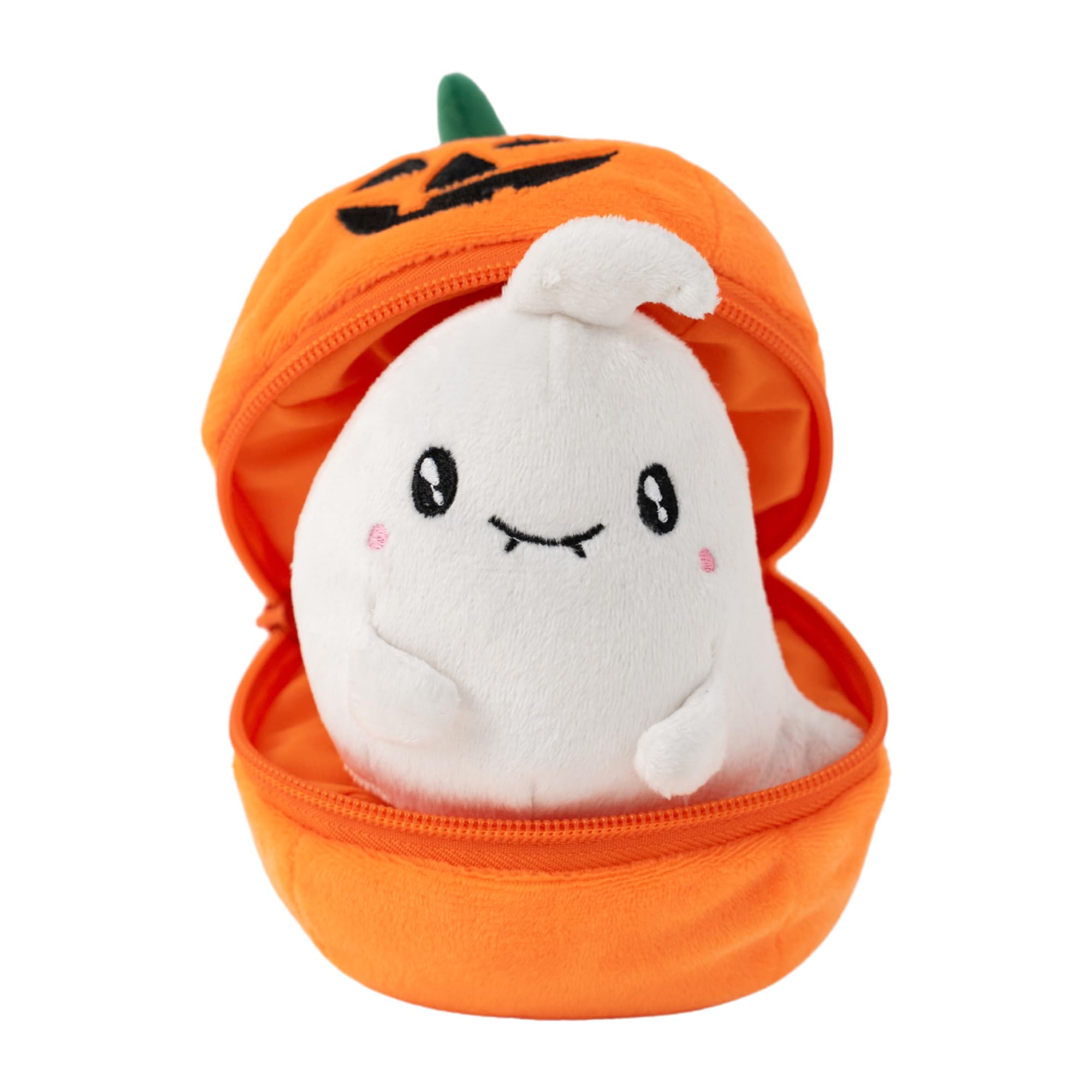"Pumpkin Ghost Halloween Plush with Zip-up Pumpkin – Halloween Plush Animals by Plushland"