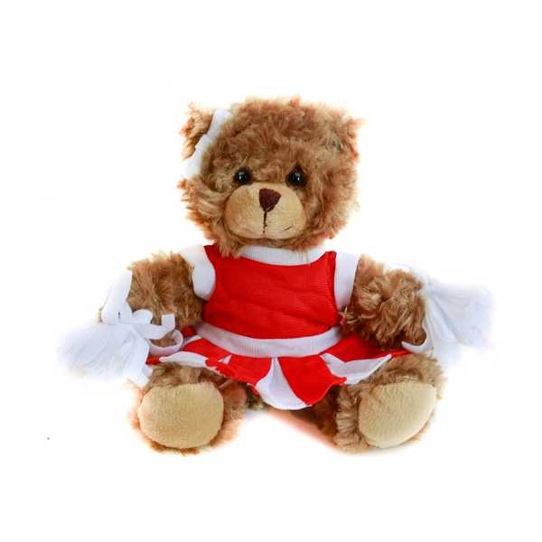 6" Sitting Cheer Bear in Red Custom Outfit, Featuring Soft Fur and a Unique Design by Plushland.