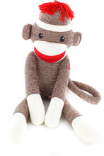 40-inch brown Sock Monkey Sitting, huggable vintage toy with soft plush fabric by Plushland