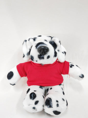Stuffed animal Dalmatian wearing red hoodie – soft plush dog toy by Plushland

