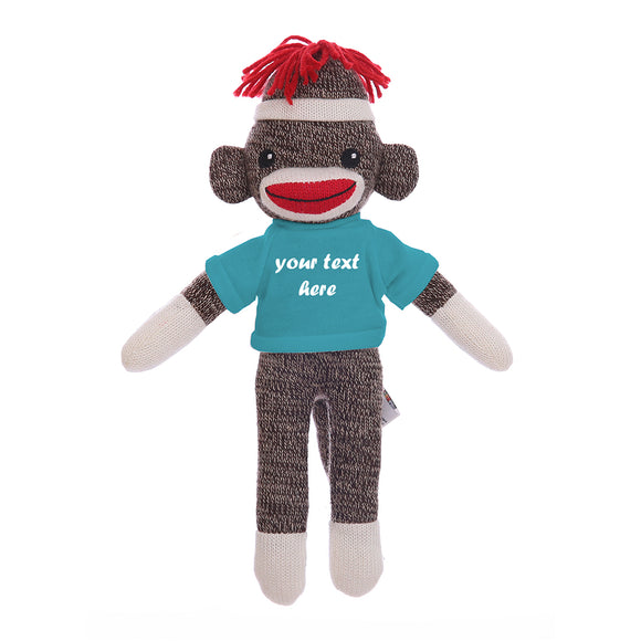 Teal Stuffed Sock Monkey Plush 8 Inch – Stylish Buddy With Happy Expression | Plushland
