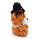 Thanksgiving Brown Teddy Bear displayed from the right-side view wearing a pilgrim hat