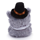 Thanksgiving Gray Stuffed Bear in a back view wearing a pilgrim hat