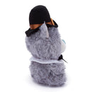 Thanksgiving Gray Teddy Bear displayed from the right-side view wearing a pilgrim hat
