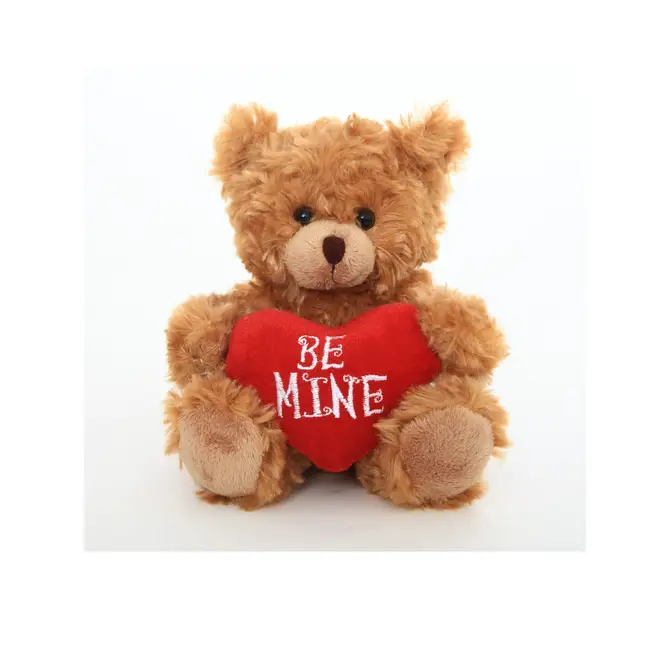 9" Sitting Valentine Mocha Bear, Soft Fur, Holding a Heart with 'Be Mine' Inscription, Perfect for Gifts by Plushland.