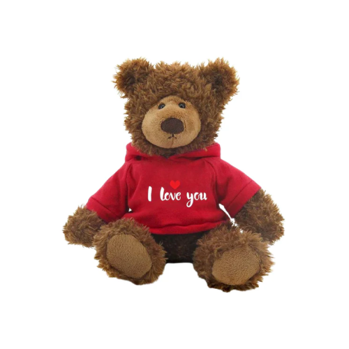 10" Sitting Frankie Bears with Red Love Hoodie, Featuring Soft Fur and a Cozy Hoodie by Plushland.