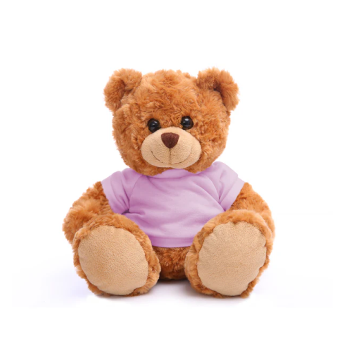 11" Sitting Mocha Personalized Teddy Bear, Pink T-Shirt, and Custom Design by Plushland.