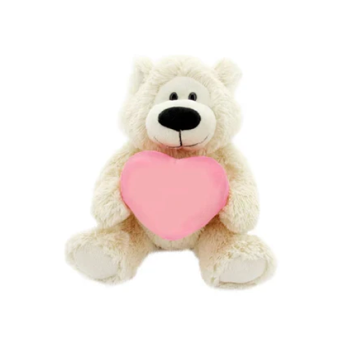 12" Sitting Sophie Bear with Custom Holding Pink Heart, Soft Fur, and Personalized Design by Plushland.