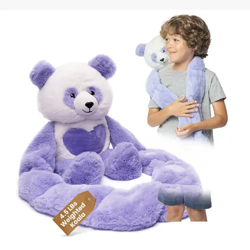 Child with Weighted Panda Plush Hugger panda bear cuddler plush companion
