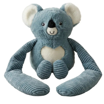 Weighted small koala hugger toy sitting upright facing front on a white background