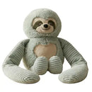 Weighted small sloth hugger toy sitting upright facing front on a white background