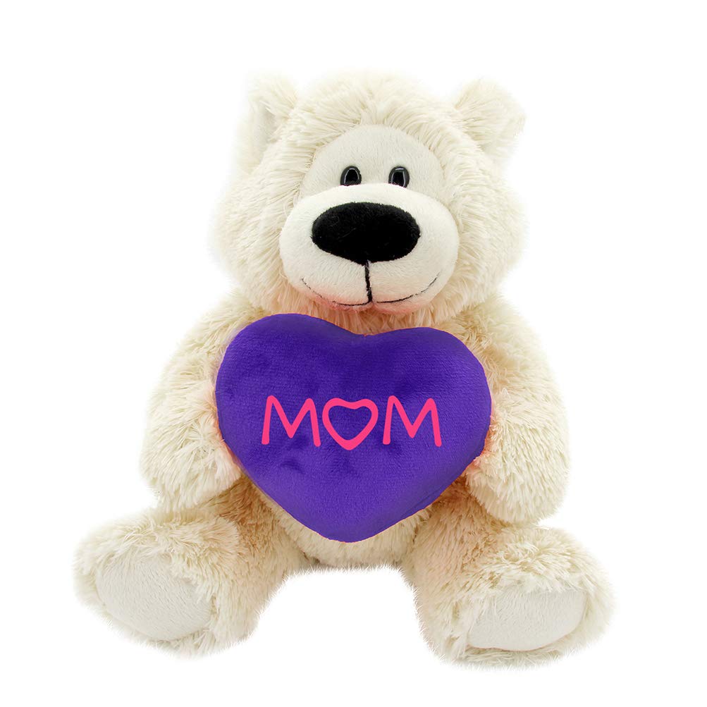 12" Sitting Sophie Bear with Purple Heart, Featuring Soft Fur and a Lovable Design. by Plushland.